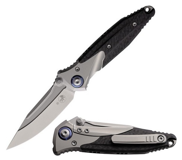Microtech Mini Socom Bravo Framelock Folding Knife, M390 Bead Blast, Titanium/Carbon Fiber, 260M-7CFTI